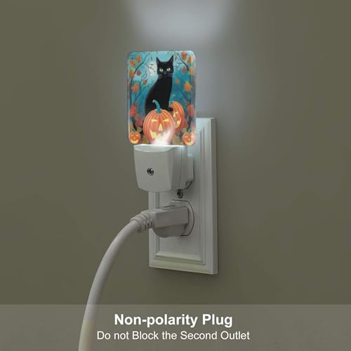 Image of Pumpkin Cats Maple Halloween LED Plug-in Night Light 2-Pack, Auto Sensor Nightlights Set of 2 for Bedroom Bathroom Hallway