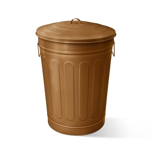 Image of Plexon 13 Gallon Metal Trash Can with Lid Outdoor Vintage Trash Can Steel Retro Garbage Can for Kitchen Farmhouse Rustic Bird Seed Storage Pet Food Cute Bucket, Brown