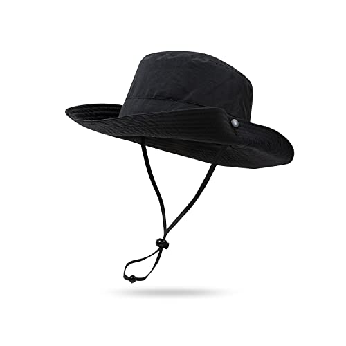 Clakllie Chapeau de pêche UPF 50+ à large bord,Chapeau de safari Boonie,Imperméable,Pour l'extérieur,Chapeau de pêcheur,Tendance,Chapeau de cowboy,Coupe-vent, K-XT05-Noir, Taille unique Cover