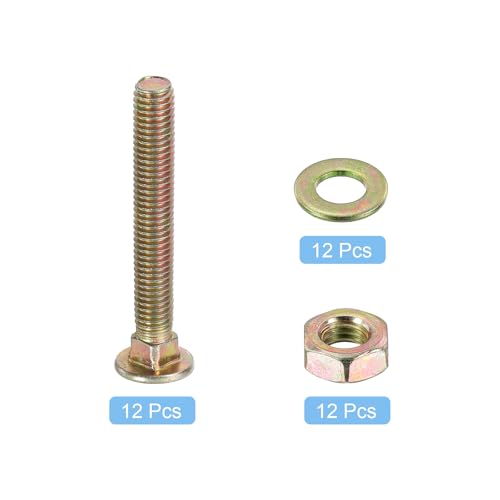 Image of uxcell M8 x 45mm Carriage Bolt Kit, 12 Set Round Head Square Neck Screws, Carriage Bolts Screws Set Includes Washers and Nuts - Carbon Steel Zinc Plated for Fastening Accessories