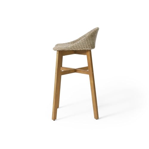 Christopher Knight Home Laura 30" Outdoor Counter Height Bar Stools Set of 2, Mid-Century Barstools with Faux Rattan Backrest & Seats, Acacia Wood Counter Stools with Splayed Legs for Garden, Brown by Christopher Knight Home - Used condition - Image 6