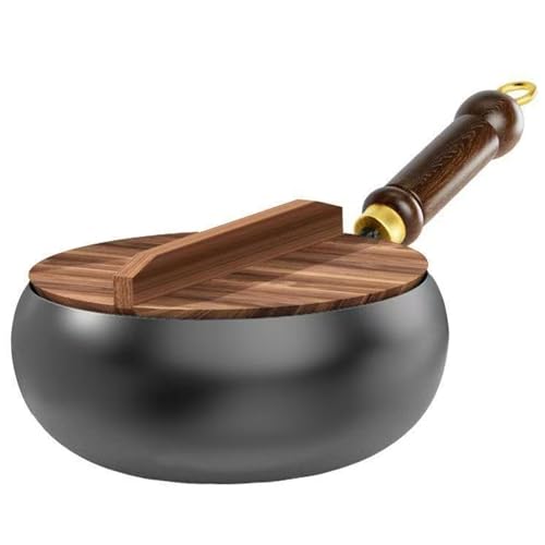 Wok con tapa de madera 9.45 pulg hierro sin recubrimiento miniatura 6