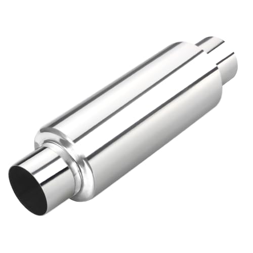 Image of LCGP 2.5 inch Inlet Universal Resonator Muffler, 2.5 inch Outlet 13.77 inch Overall Length Stainless Steel High Performance Muffler, Polished, Pass-Thru Design