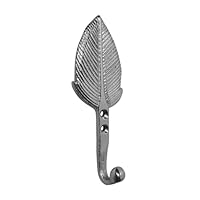 Fenzo Leaf Textured Wall Hook, Antique Decorative Style Handcrafted Wall Hooks for Living Room Bedroom Hallways Bathroom Entryway, Vintage Heavy Duty Aluminium Coat Hook (Silver)