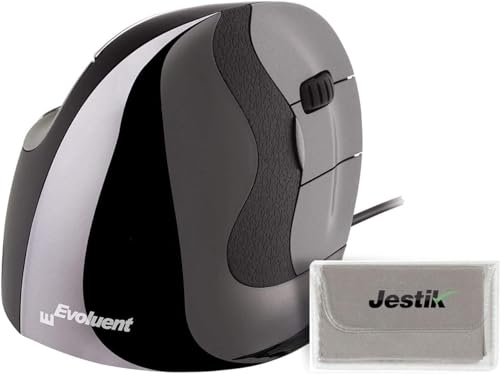 Image of Evoluent Vertical Mouse D Large (VMDL) - Ergonomic Wired Mouse for Laptop and PC with Jestik Microfiber Cloth
