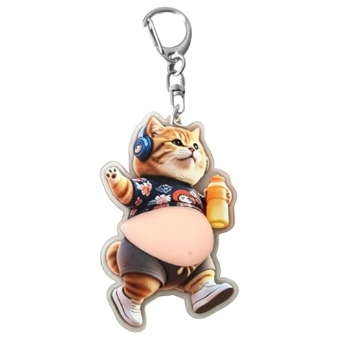 [YAVQVIN] Cat Keychain - Acrylic Cute Bag Charm, Squeeze Belly Pendant | Kawaii Purse Ornament, Cartoon Key Ring for Students, T
