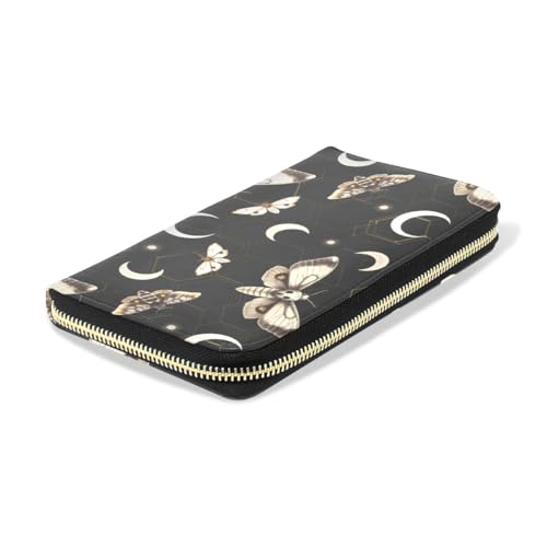 Long Wallets Leather Bifold Wallet for Women Death Moth Butterfly with Zipper Credit Card Holder Large Capacity4