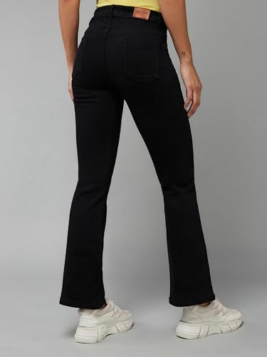 Image of Dolce Crudo Women's Black Wide-Leg High Rise Regular Stretchable Denim Jeans