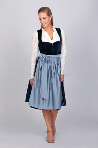 Edelnice Trachtenmode Exklusives Designer Midi Dirndl Luna Samt blau inkl. Dirndlschürze Gr. 32-54 (DE/NL/SE/PL, Numerisch, 34, Regular, Regular, Blau)