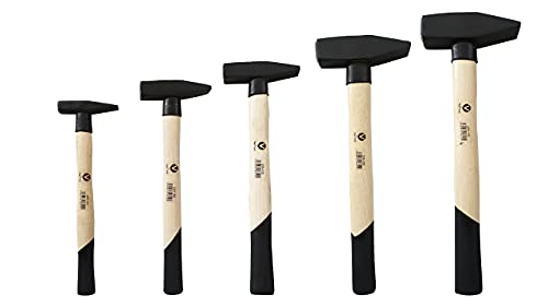 Jeu de 5 marteaux de serrurier avec Manche en Bois : 100g 200g 300g 800g 1000g