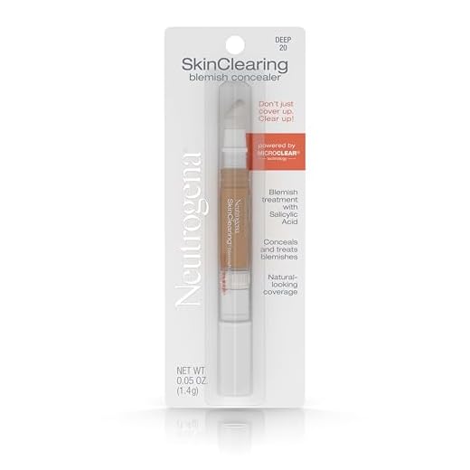 Neutrogena SkinClearing Blemish Concealer Face Makeup with Salicylic Acid Acne Medicine, Non-Comedogenic and Oil-Free Concealer Helps Cover, Treat & Prevent Breakouts, Deep 20,.05 Oz