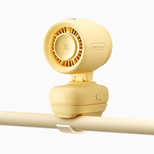 Image of JISULIFE 2026 Clip Fan - Small & Stylish with 38H Cooling | Soft Night Light, LED Display, One‑Click Detachable Baby Fan for Stroller Crib Desk Car Seat Travel, Gift for Baby Mom-Yellow