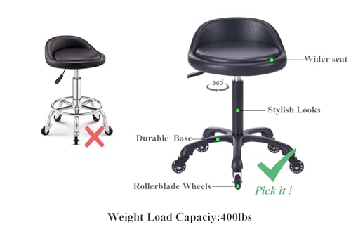 Image of Rolling Salon Stool Chair with Back Support Hydaulic Height Adjustable on Swivel Wheels Heavy Duty for Hair Cutting Esthetician Tatto Beauty Spa Bar Lab Clinic Kitchen Office Home (Black)
