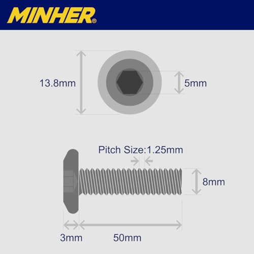 (10 pcs) M8 x 50mm Flat Round Hexagon Socket Head Screws Bolts and Nuts Set 304 Stainless Steel 18-8, Silver, M8x50mm (10 Pieces) - Image 2