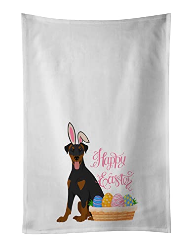 Caroline's Treasures WDK5024WTKT Natural Ear Black and Tan Doberman Pinscher Easter White Kitchen Towel Set of 2 Dish Towels Decorative Bathroom Hand Towel for Hand, Face, Hair, Yoga, Tea, Dishcloth,