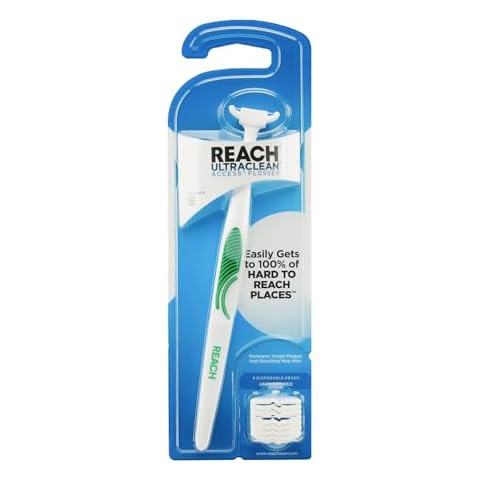 REACH Ultraclean Access Flosser Starter Kit, Unflavored, Plaque Remover for Teeth, for Hard to Reach Areas, Oral Care, PFAS Free, 1 Replaceable Flosser & 8 Refill Heads, 1 Pack Cover