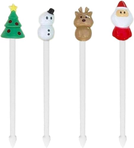 4Pcs Coloeful Christmas Fruit Picks,Plastic Fruit Picks Kids Food Picks Reusable Lunch Box Toothpicks,Cute Christmas Bento Picks,Cocktail Toothpicks for Cake Dessert Christmas Party Cocktail Picks