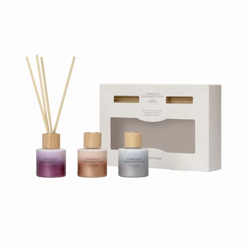 French Connection Scented Reed Diffuser Gift Set – 3 X 50ml,Candle Giftset for Women,Long-Lasting Fragrance Oil Diffuser,Lavender, Peony,Truffle -Aromatherapy for Bathroom, Kitchen & Living Room