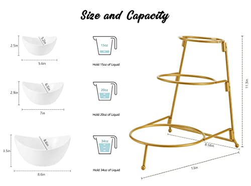 Hblife 3 Tier Oval Bowl Set With Metal Rack, Ceramic Fruit Bowl Serving, Tiered Serving Stand For Dessert Appetizer Cake Candy Chip Dip (Gold) #TOP4