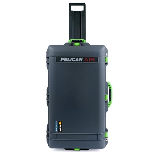 Charcoal Pelican 1615 Air case with Lime Green Handles & latches. Comes Empty & with Wheels.