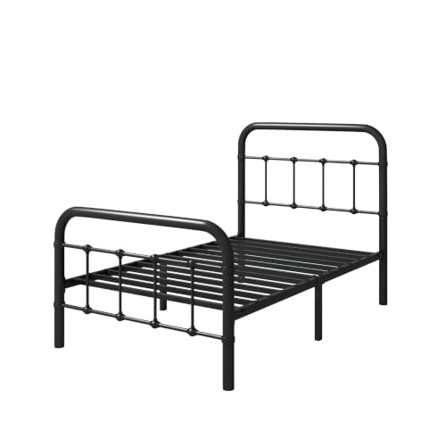 Image of Allewie Twin Size Metal Platform Bed Frame with Victorian Style Wrought Iron-Art Headboard /Footboard, No Box Spring Required, Black