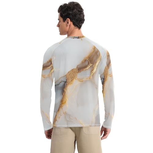 Marble White White Men's UPF 50+ Loose Crew Neck Round Neck Mens Sun Protection Long Sleeve Beach2