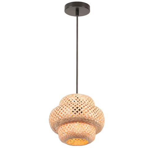 LIGKIN Suspension Luminaire en Bambou Créatif Lustre Style bohème Abat-jour en bambou Lampe à Suspension Vintage Luminaire Plafonnier Déco pour Chambre Restaurant...
