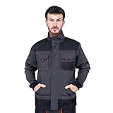 Mazalat Mens Work Jacket, Heavy Duty Work Utility Coat, Multi Pockets, S - 3XL Sizes, Quality Workwear (L, Black/Orange)
