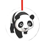 Colgante redondo de cristal con estampado de panda gigante de dibujos animados, adorno colgante de árbol de Navidad para vacaciones, hogar, oficina y decoración de fiestas