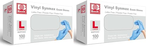 Image of Jointown Basic Medical Synmax Vinyl Exam Gloves - Latex-Free & Powder-Free - Large, BMPF-3003 Blue Box of 100 (Pack of 2)