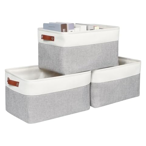 Syeeiex Large Storage Baskets with Leather Handle Cover