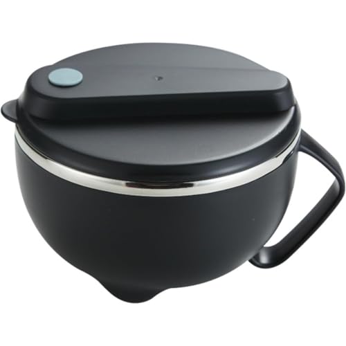 Vlfn ステンレス製ラーメン丼 蓋付き 保温仕様 漏れ防止 弁当箱 めんつゆ丼 携帯用 軽量設計 お弁当 保冷保熱 業務用 (ブラック)