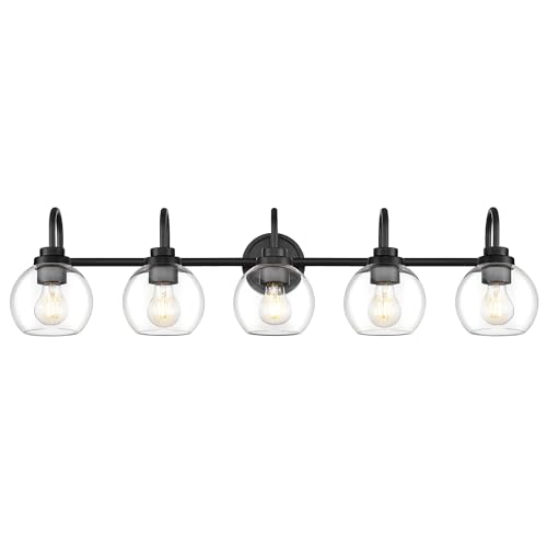 Image of Bathroom Light Fixtures, 5-Light Matte Black Vanity Lights with Globe Clear Glass, 35 Inch Modern Vanity Lighting Fixtures Over Mirror, AD-22280-5W-BK