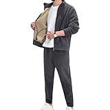 [YJSO] ジャージ トレーナー パーカー XL 2点セット メンズ 上下セット セットアップ 大きいサイズ 秋 冬 裏起毛 厚手 防寒 裏ボア スウェット 長袖 無地 ロングパンツ 運動着 ジップアップ 前開き スポーツ おしゃれ フードなし グレー