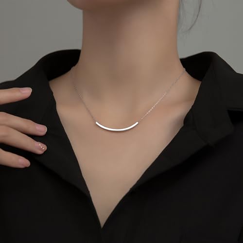 SLUYNZ Solid 925 Sterling Silver Minimalist Bar Choker Necklace for Women Teens Curved Tube Bar Pendant Necklace3