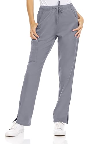 MediChic Womens Scrubs 4-Way Anti-Wrinkle Stretch Straight Leg Six Pocket Pants with Cargo Pockets Grey
