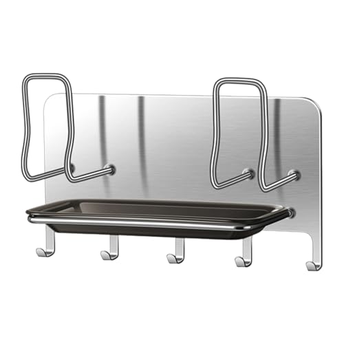 Rack per coperchio in vaso - portacucchiaio da cucina in acciaio inossidabile a parete, porta coperchio in vaso in acciaio inossidabile | Miglioramento 'efficienza spaziale Punch Coup Poa