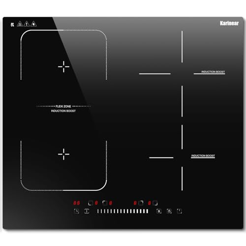 Karinear Induktionskochfeld 4 Platten 7200W, Autark Induktionsfeld 60 cm Einbau, Kochfeld Induktion 4 Zonen mit Flexzone, Schieberegler, Boost-Funktion und Timer, 240V, kein Stecker