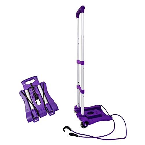 Image of Folding Hand Truck and Dolly, 80lbs Collapsible Aluminum Folding Hand Trucks with 2 Elastic Ropes, Compact & Lightweight Folding Luggage Cart for Home & Travel Luggage Moving - Purple