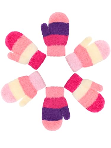 SATINIOR 3 Pairs Toddler Mittens Kids Winter Warm Gloves Baby Soft Stretch Mittens for Boys Girls Children(4-8 Years Size,Pink, Purple, Yellow, Red)