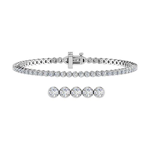 Image of 1 to 6 Carat Prong Set Round Cut Natural Diamond Tennis Bracelet for Women in 14K Gold (7 Inch) (I1-I2 Clarity)