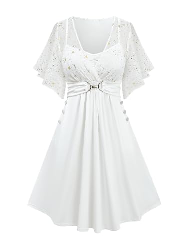 Image of Rosegal Plus Size Women Sparkly Star Print Cocktail Dress with Pocket