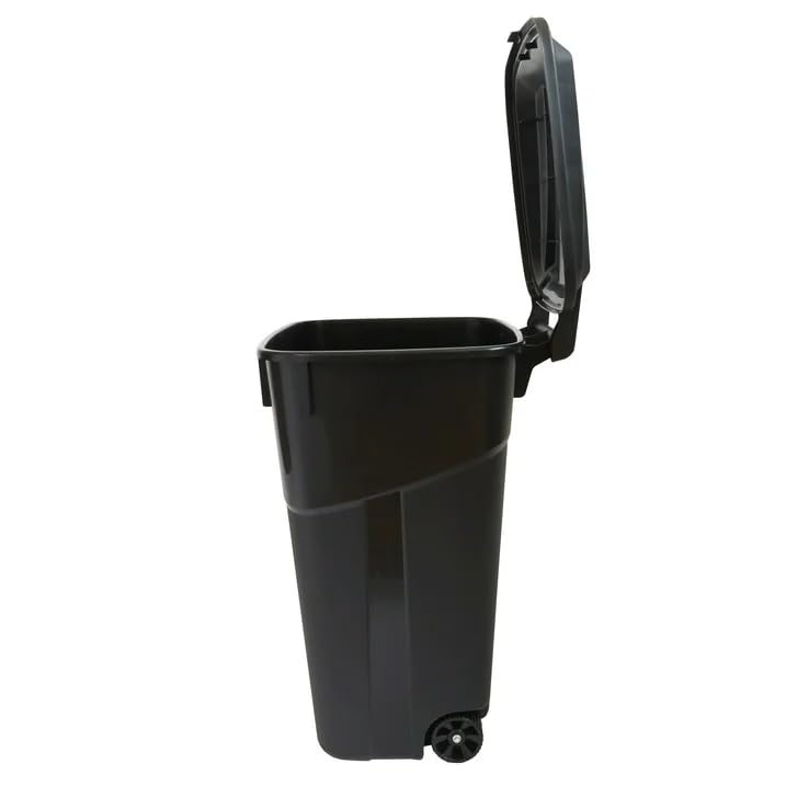 BJCYO 32 Gallon Wheeled Heavy Duty Plastic Garbage Can, Attached Lid, Black