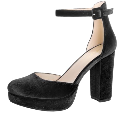Image of Ankis Platform Closed Toe Heels for Women, Round Toe High Chunky Pumps
