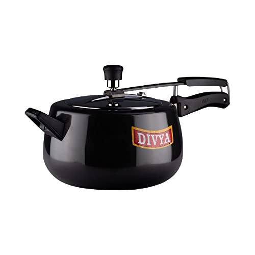 Divya 5.5 Litres Ebony Hard Anodised Induction Base Aluminium Black Pressure Cooker #TOP5