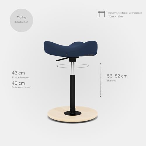 Image of Varier Move Table Stool for Height Adjustable Tables, Natural Base and Fabric, Blue