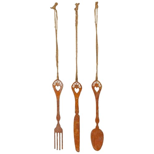 Dekoratives Besteck-Set zum Hängen aus Eisen in Rostfarben - Löffel, Gabel & Messer als Moderne Wanddekoration - Als stylische Dekohänger in...