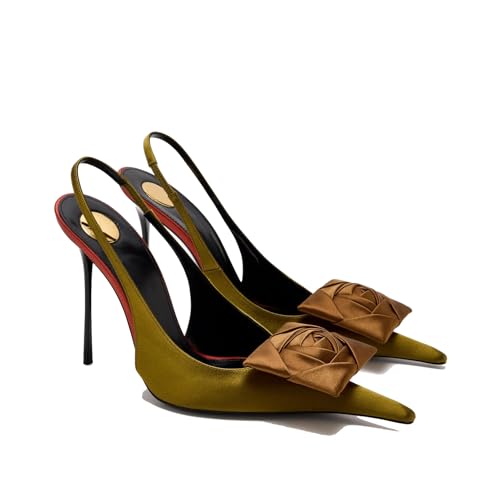 THESHY Women's Slingback High Heels Floral Appliqués Pointed Toe Slip...
