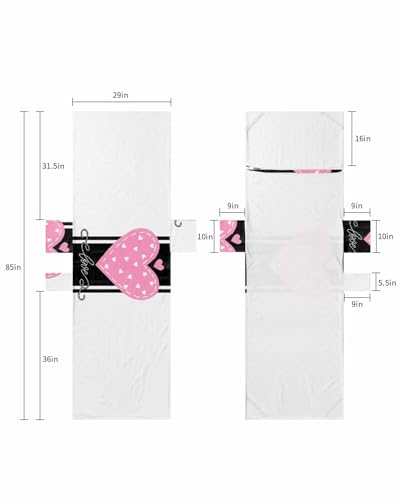 Pink Love Heart Valentine's Day Beach Lounge Chair Towel Cover, Soft Chaise Lounge Towel with Side Pockets Patio Pool Chairs Cover for Beach/Pool Sunbathing 29x85 Black Striped