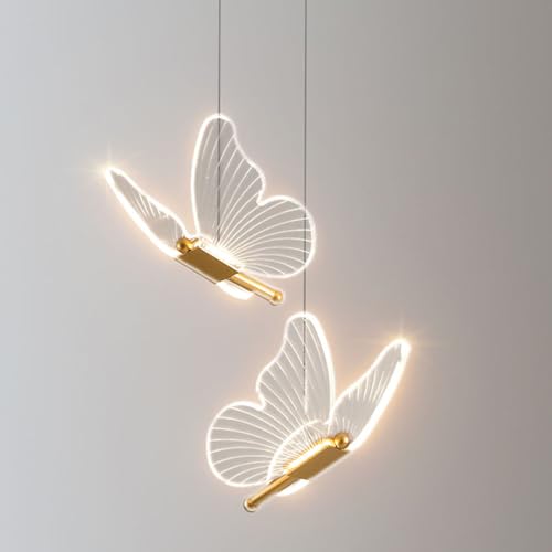 Mengjay Moderne Suspension LED Papillon Hauteur Réglable de Table à Manger, Lampe Pendante Créative Double Tête Pour Enfants Chambre